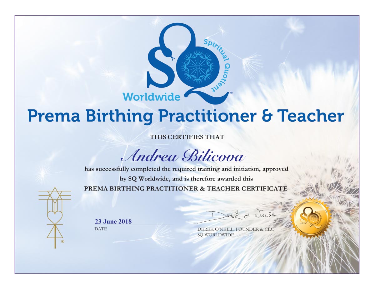 Certifikát Prema Birthing Andrea Biličová